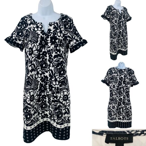 Talbot’s Black and White Floral Shift Dress - Picture 1 of 15